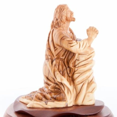 Jesus Christ statue hand carved from Bethlehem olive wood, 9.1 inch close detail of the hand carved work