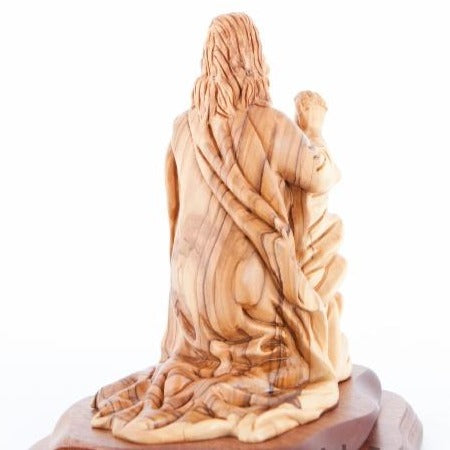 Jesus Christ statue hand carved from Bethlehem olive wood, 9.1 inch detail of the carved figure