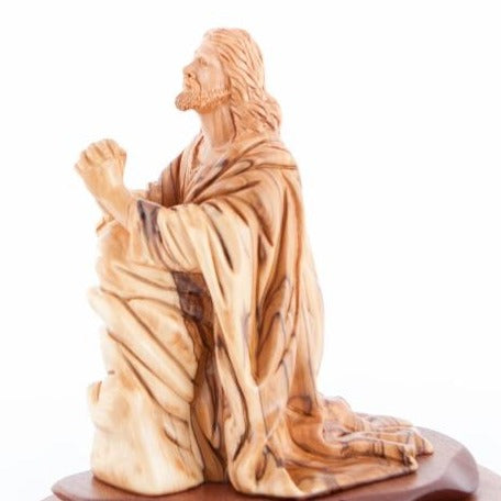 Jesus Christ statue hand carved from Bethlehem olive wood, 9.1 inch scale reference view
