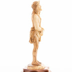 Jesus Christ statue hand carved from Bethlehem olive wood, 13 inch close detail of the hand carved work