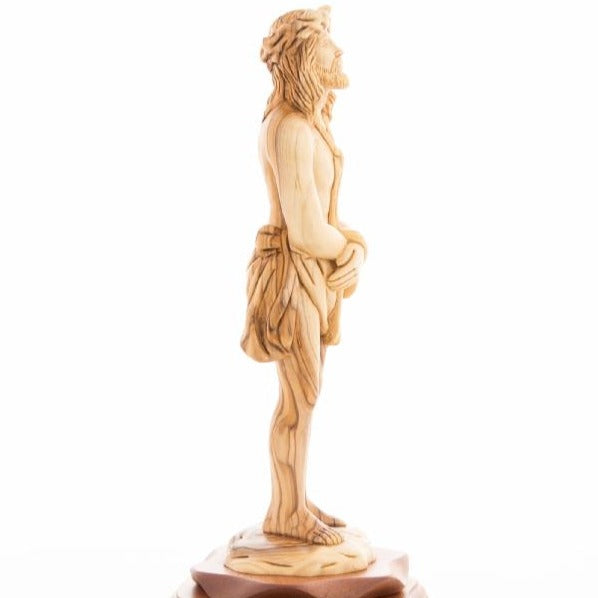 Jesus Christ statue hand carved from Bethlehem olive wood, 13 inch close detail of the hand carved work