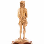 Jesus Christ statue hand carved from Bethlehem olive wood, 13 inch back view of the olive wood sculpture
