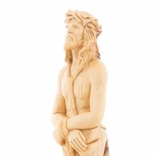 Jesus Christ statue hand carved from Bethlehem olive wood, 13 inch detail of the carved figure