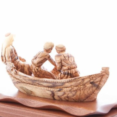 Carved Wooden Jesus 'Miracle of The Fisherman' - Statuettes - Bethlehem Handicrafts