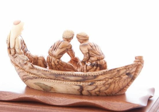 Carved Wooden Jesus 'Miracle of The Fisherman' - Statuettes - Bethlehem Handicrafts