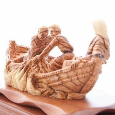Carved Wooden Jesus 'Miracle of The Fisherman' - Statuettes - Bethlehem Handicrafts