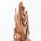 Good Shepherd statue hand carved from Bethlehem olive wood, 16.5 inch lifestyle photo on display