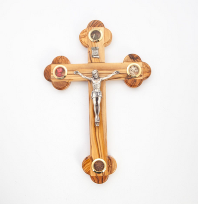 Budded Crucifix From Handmade Olive Wood with Silver Corpus  