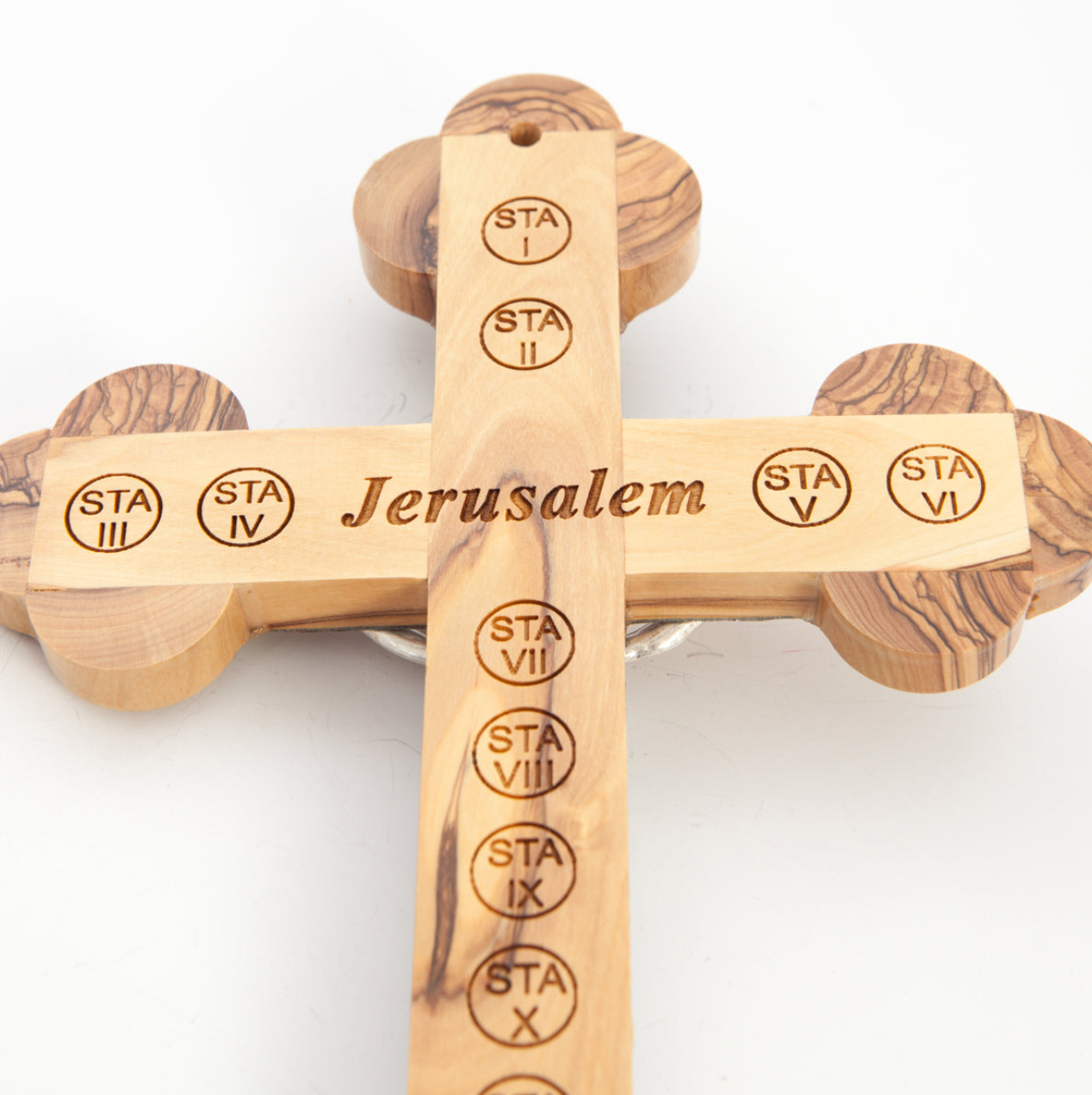 Budded Wall Crucifix with 14 Stations Olive Wood From Holy Land  Jerusalem 