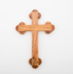 Wall Cross, 10.8" Budded, 14 Stations of Cross Engraved, Holy Land Olive Wood