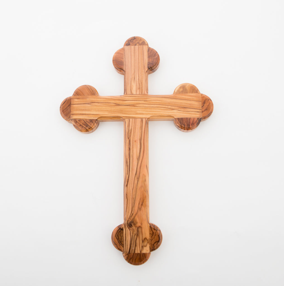 Wall Cross, 10.8" Budded, 14 Stations of Cross Engraved, Holy Land Olive Wood