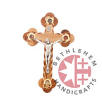 Olive wood crucifix hand carved in Bethlehem, 8.7 inch side angle of the olive wood sculpture