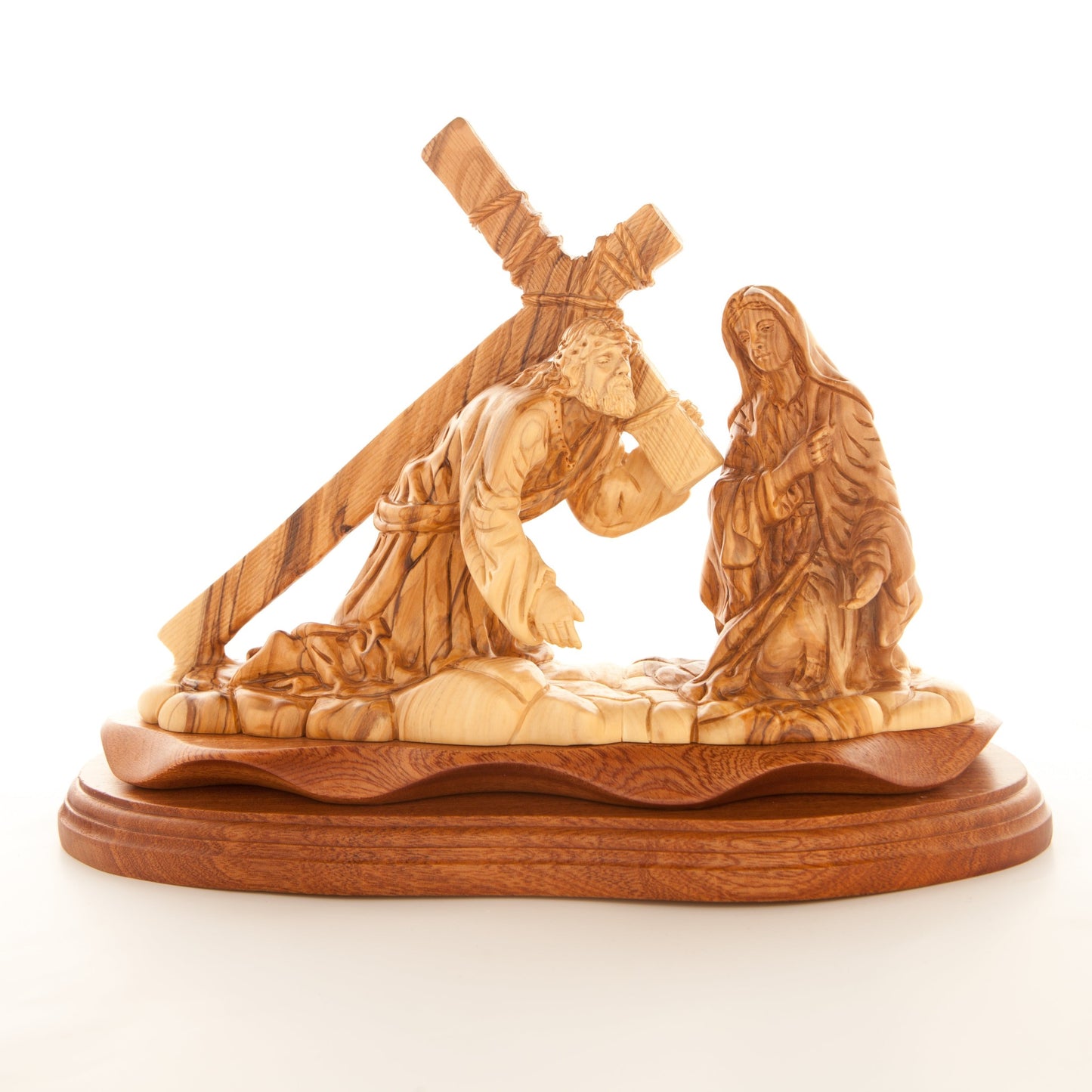 Jesus Christ "Holding Cross" Carving, 12.6" Olive Wood from Bethlehem