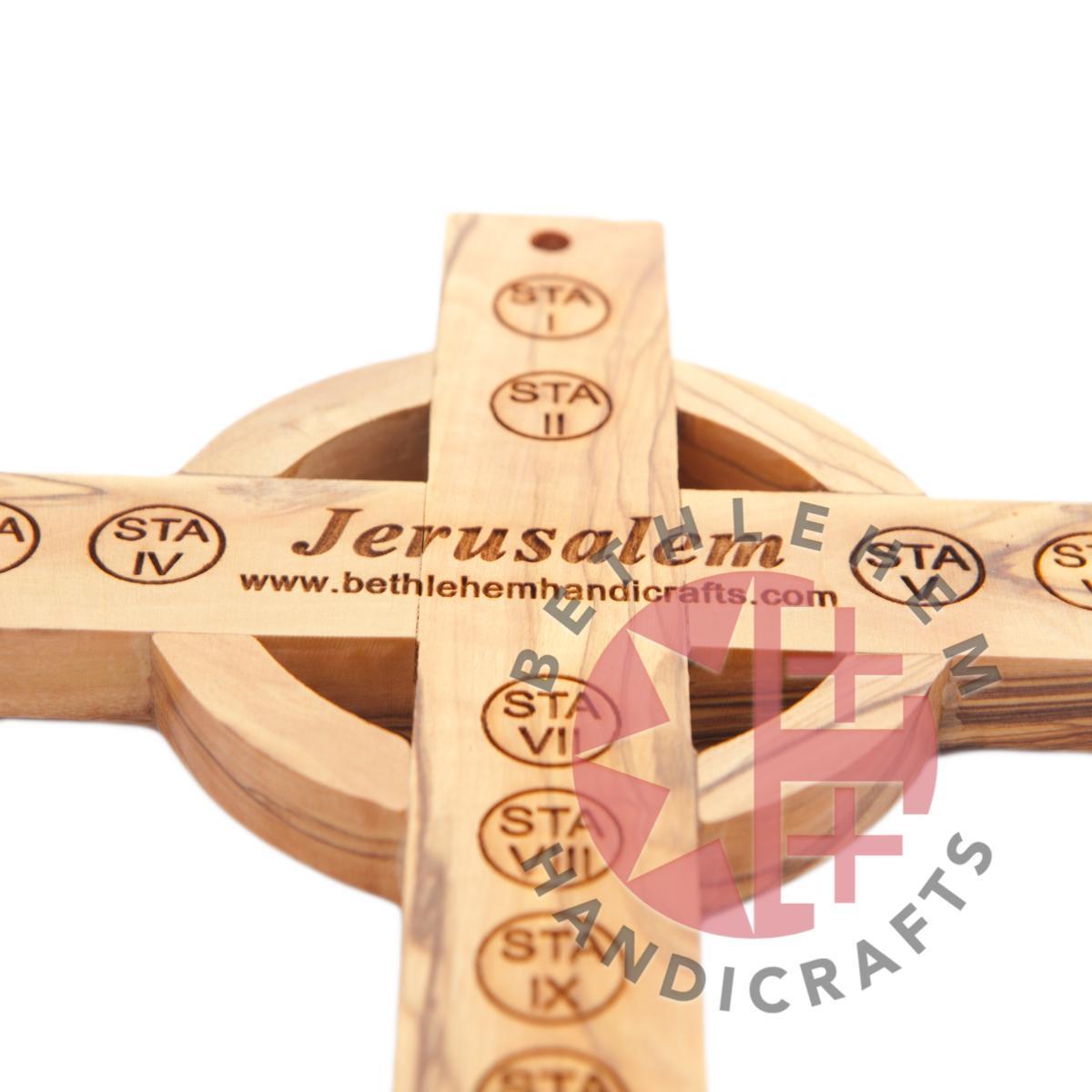 Celtic Olive Wood Cross with 14 Stations of the Cross Engraved Back Made Holy Land Christians Catholic Gift Home Jerusalem.jpg