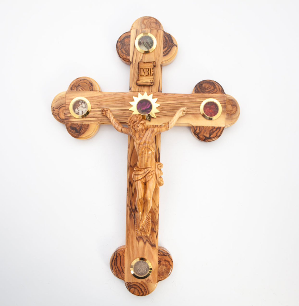 Large Hand Carved Crucifix and Corpus of Jesus Christ with 5 Holy Land Gifts 