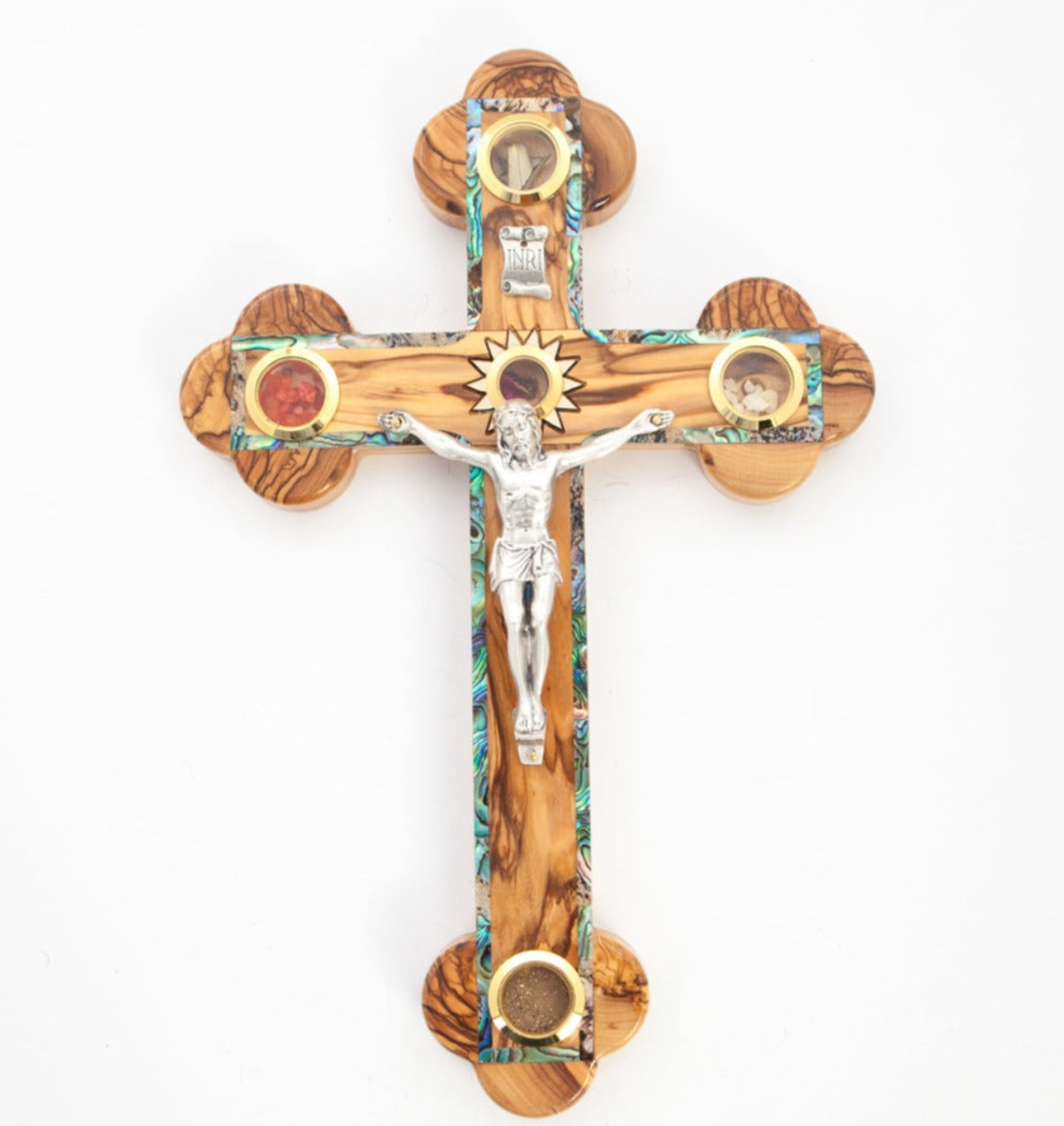 Crucifix Wood Mother of Pearl with 5 Souvenirs from Holy Land