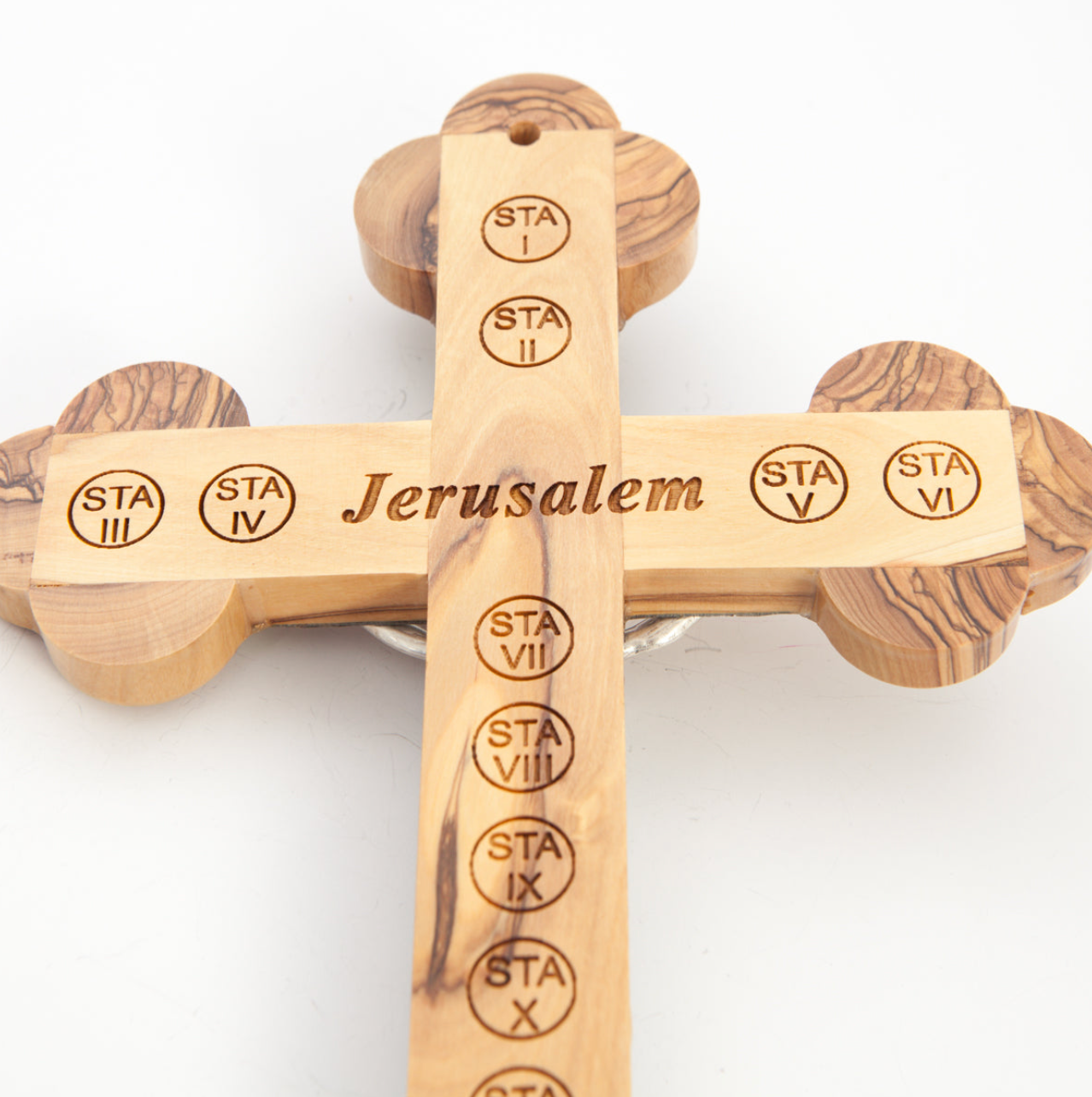 Crucifix Olive Wood 14 Stations of Cross Jerusalem Engraved Olive from Holy Land 