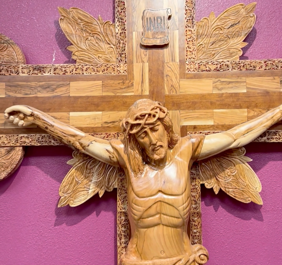 Large Crucifix Carved Masterpiece Sculpture From Holy Land Olive Wood , Realistic