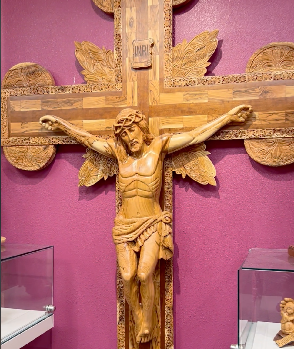 Masterpiece Carved Crucifix for Church Sculpture From Holy Land Olive Wood , Realistic for sale