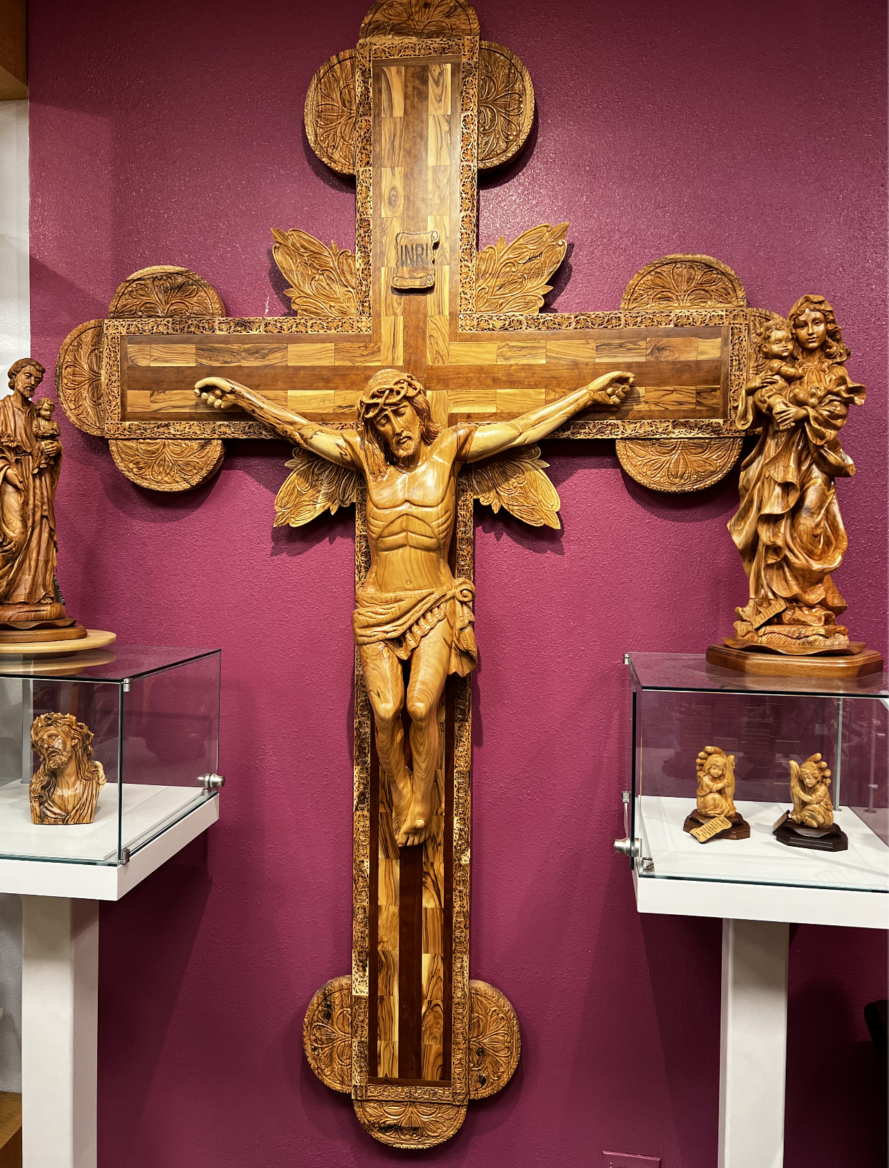 Extra Large Crucifix for Church | Carved Sculpture Olive Wood , Jesus Christ on Cross Masterpiece 