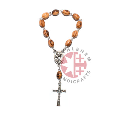 Finger Rosary with Latin Cross, Wooded 6 x 9mm Beads