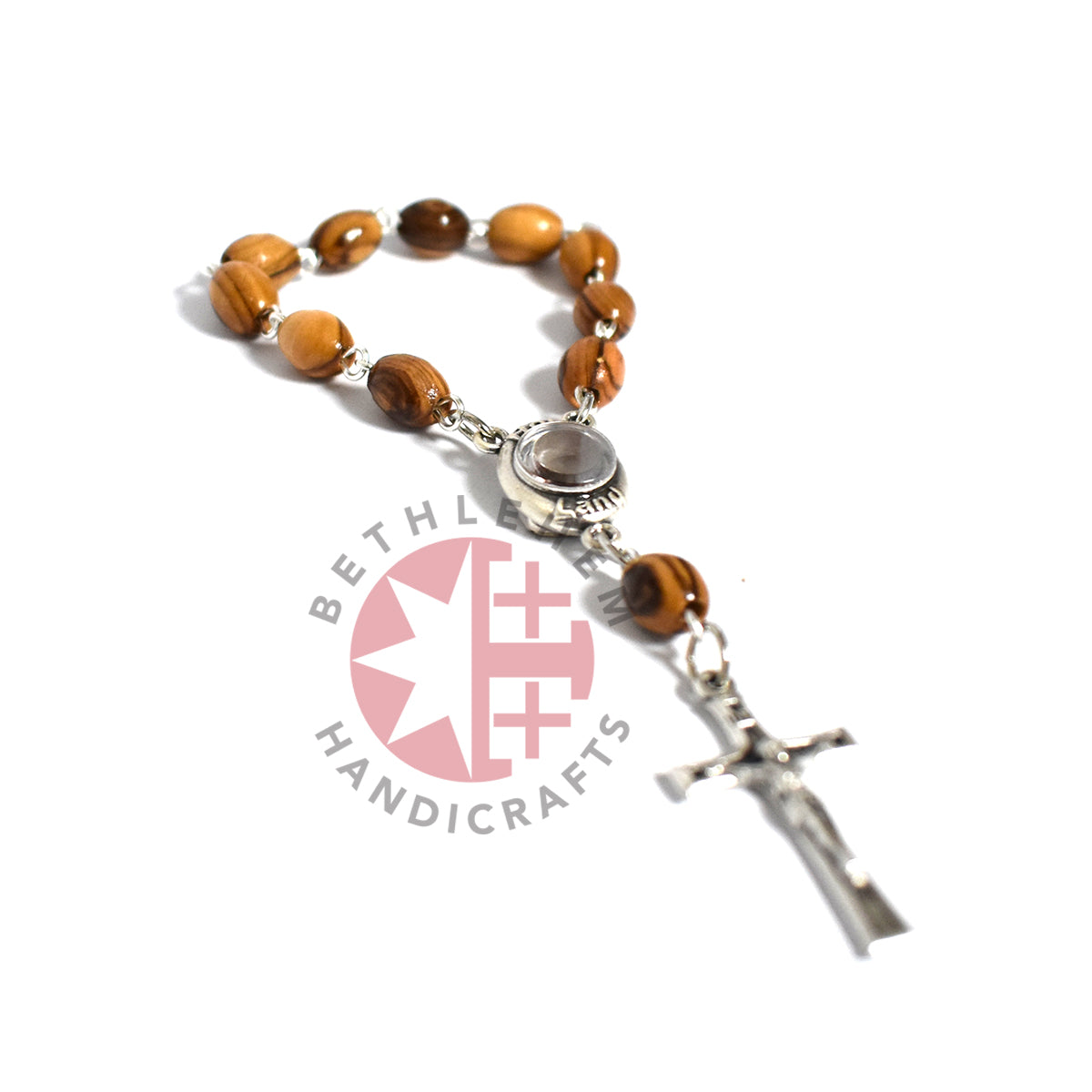 Finger Rosary with Latin Cross, Wooded 6 x 9mm Beads