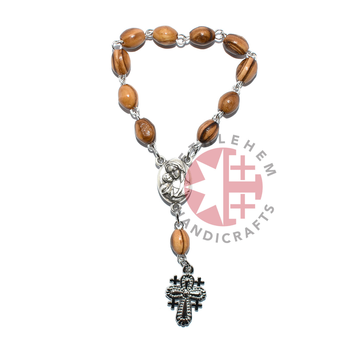 Finger Rosary with Jerusalem Cross, Wooded 6 x 9mm Beads