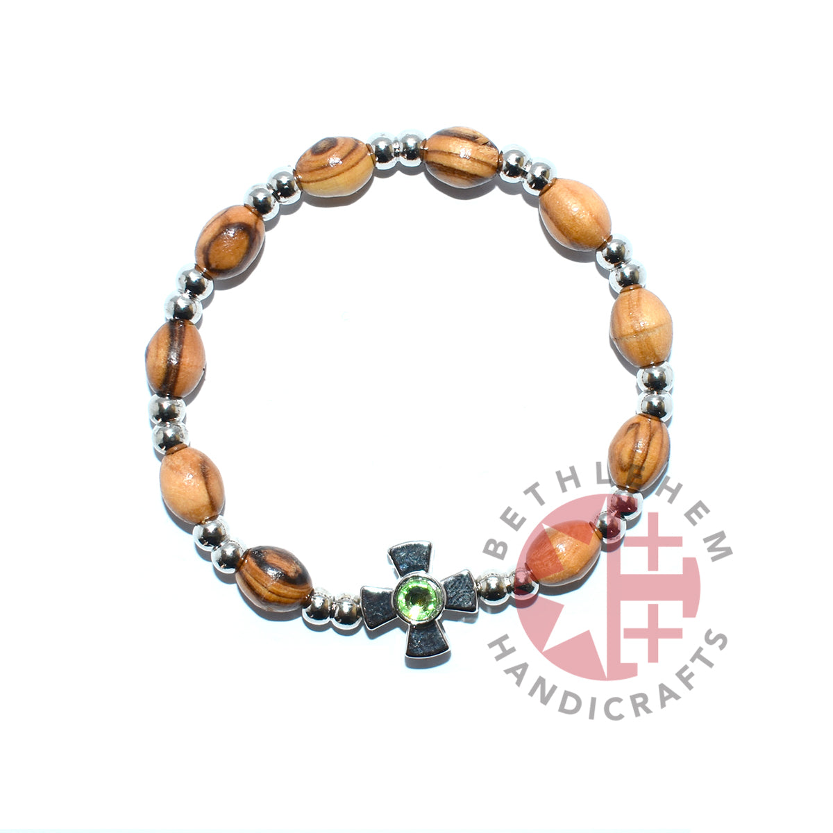 Olive Wood Oval 9*6 mm Beads Bracelet with Peridot Birthstone
