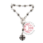 Finger rosary hand made in Bethlehem Holy Land, side angle of the olive wood sculpture