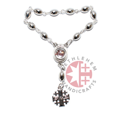 Finger Rosary with Jerusalem Cross, Silver Plated