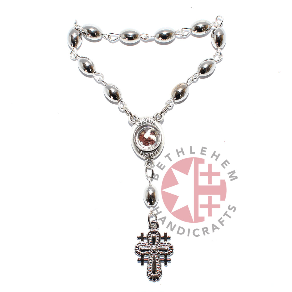 Finger rosary hand made in Bethlehem Holy Land, three quarter view of the religious piece