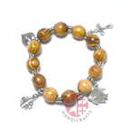 Bracelet w/ 4 Silver Plated Pendants Wood 12mm Round Beads
