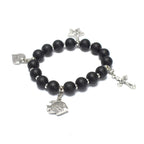 Olive wood rosary hand made in Bethlehem Holy Land, three quarter view of the religious piece