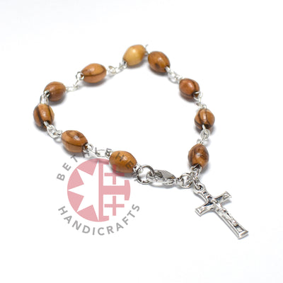 Rosary Bracelet with Crucifix Pendant, Wooden 8*6 mm