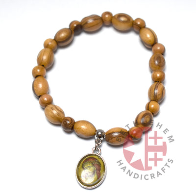 Oval Olive Wood 9*6 mm Beads Bracelet with Jesus Face Icon