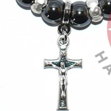 Hematite Bracelet Rosary with a Silver Plated Cross