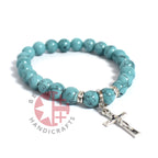 Olive wood rosary hand made in Bethlehem Holy Land, three quarter view of the religious piece