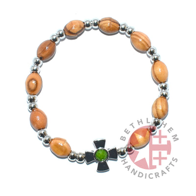 Bracelet with Emerald Gemstones, Wooden Oval 9*6 mm Beads