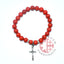 Coral Stone Bracelet Rosary, 8mm Beads with Silver Plated Cross