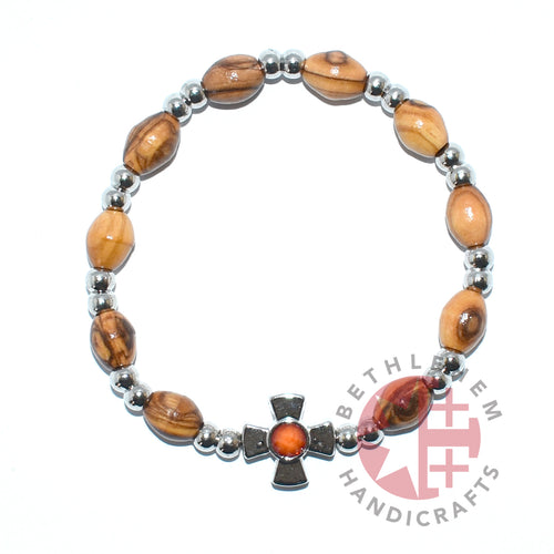 Olive wood rosary hand made in Bethlehem Holy Land, side angle of the olive wood sculpture