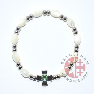 Mother of Pearl Bracelet 8 x 6mm Beads (Peridot Crystal Stone)