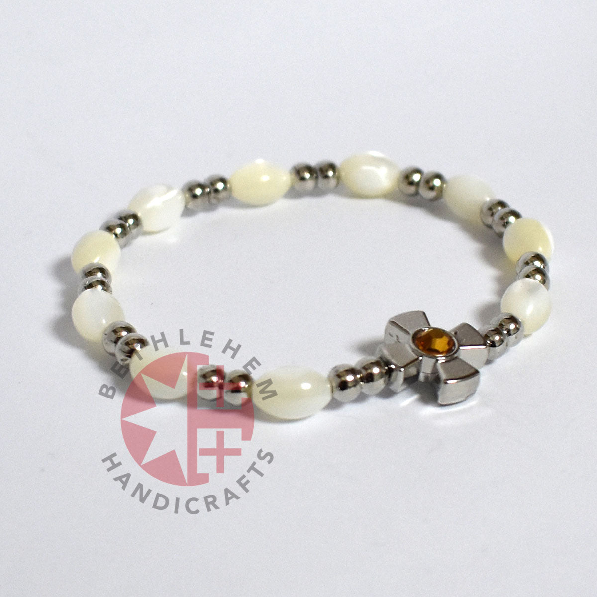 Mother of Pearl Bracelet 8 x 6mm Beads Citrine Crystal Stone
