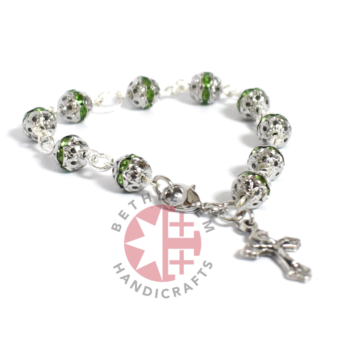 Finger Rosary, Green Crystal  6mm Beads