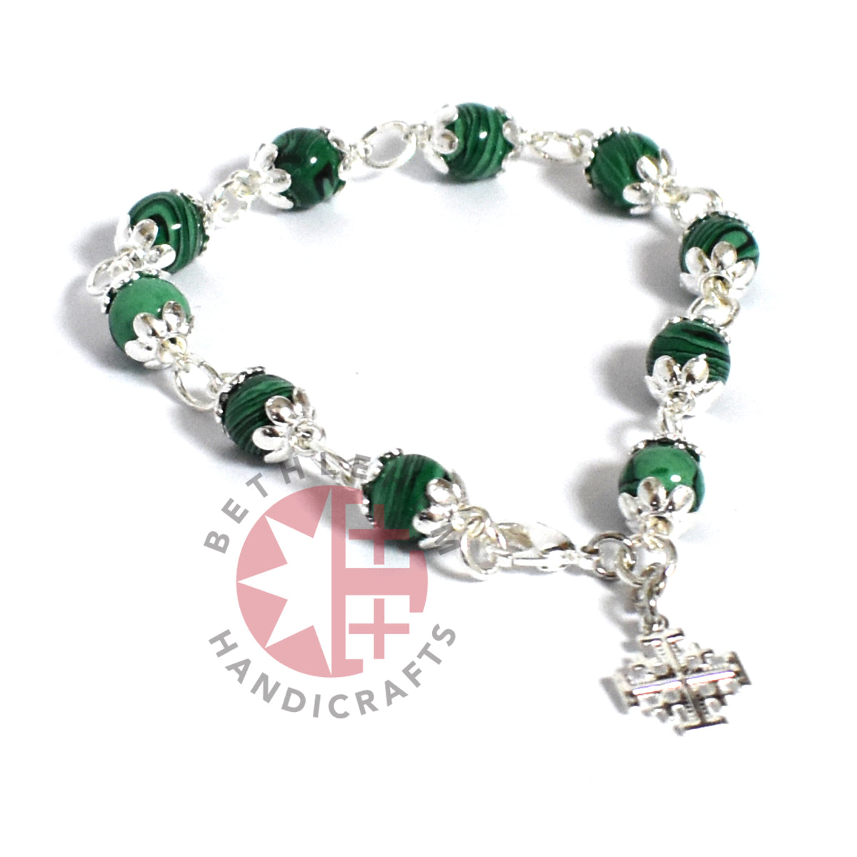 Finger rosary hand made in Bethlehem Holy Land, three quarter view of the religious piece