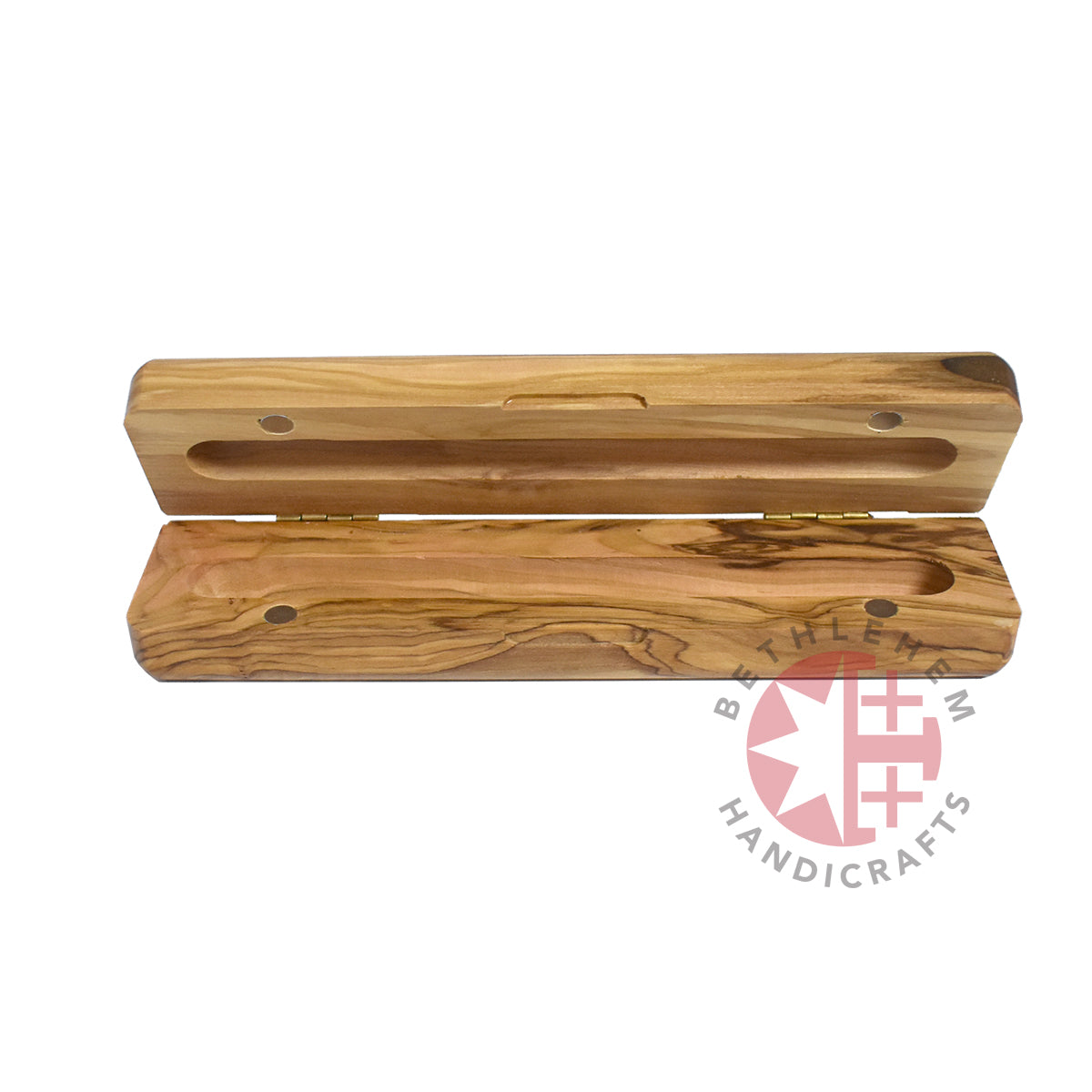 Pen Case Holder Engraved "City of Bethlehem", Handmade from Holy Land Olive Wood