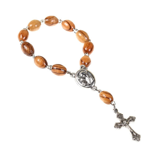 Finger rosary hand made in Bethlehem Holy Land, side angle of the olive wood sculpture