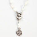 Finger rosary hand made in Bethlehem Holy Land, front view of the olive wood masterpiece