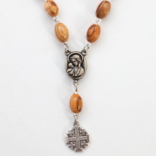 Finger rosary hand made in Bethlehem Holy Land, front view of the wood masterpiece