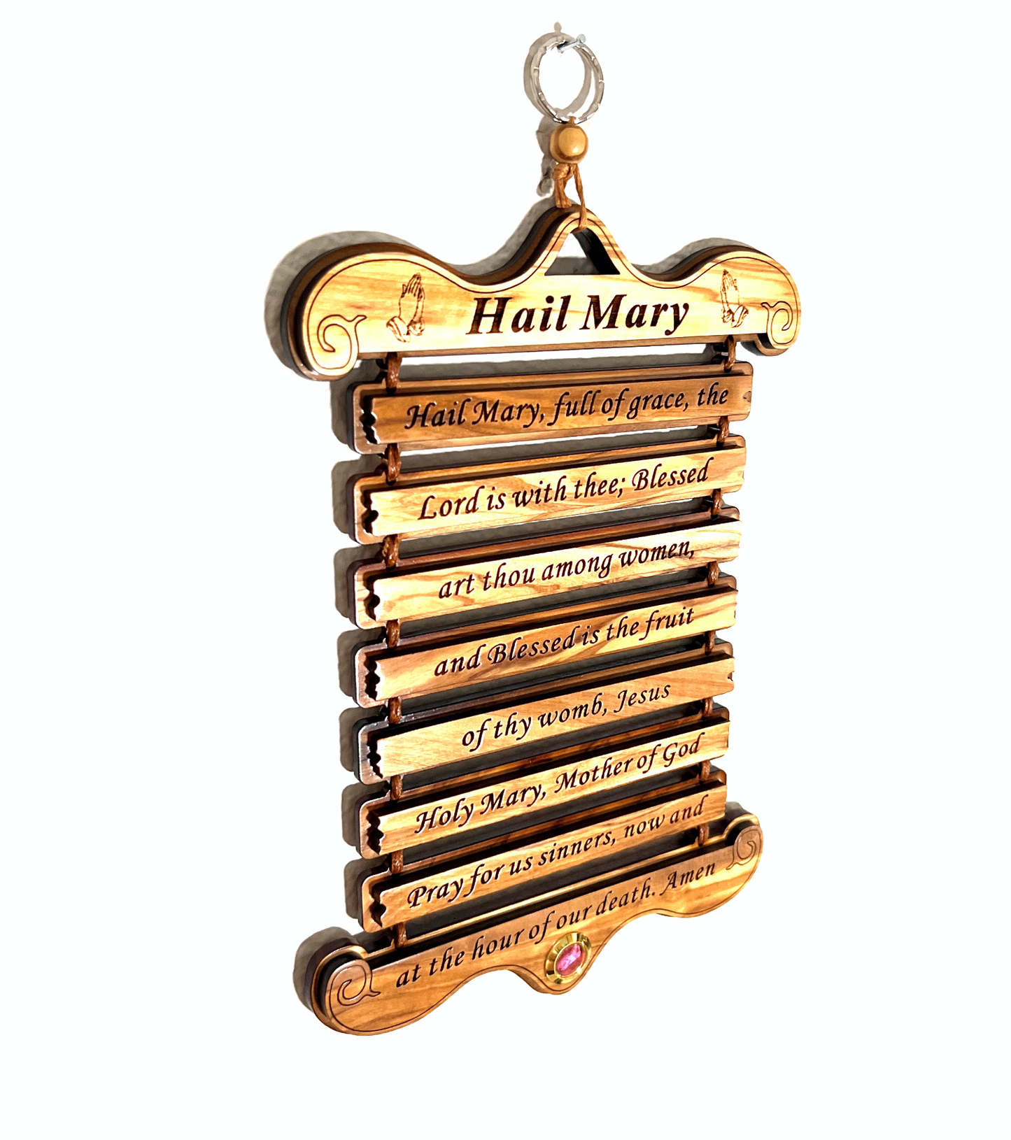 Hail Mary Prayer Engraved Wall Hanging in Olive Wood From Holy Land with Incense in Glass Capsule 