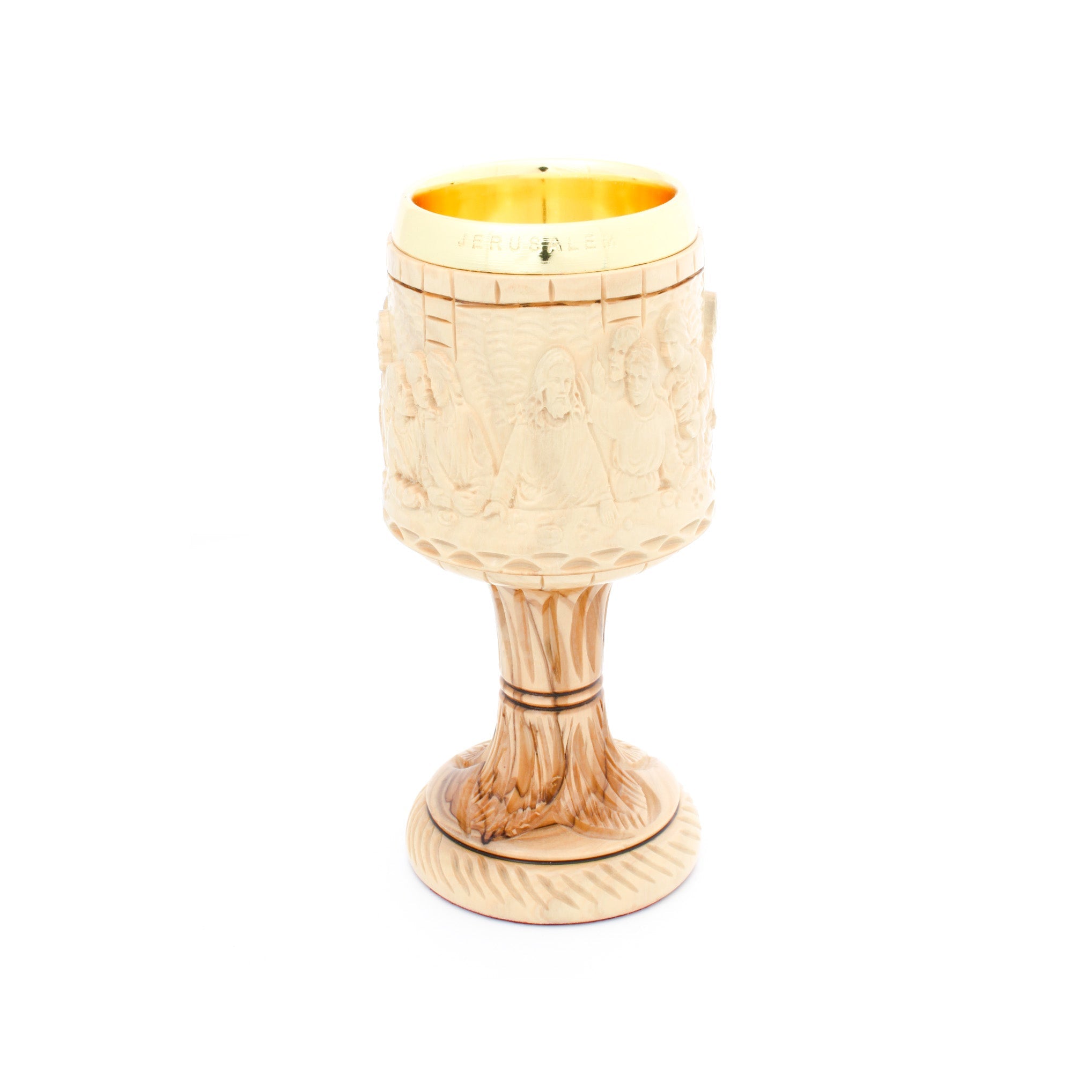 Religious gift from Bethlehem hand made in the Holy Land, side angle of the olive wood sculpture